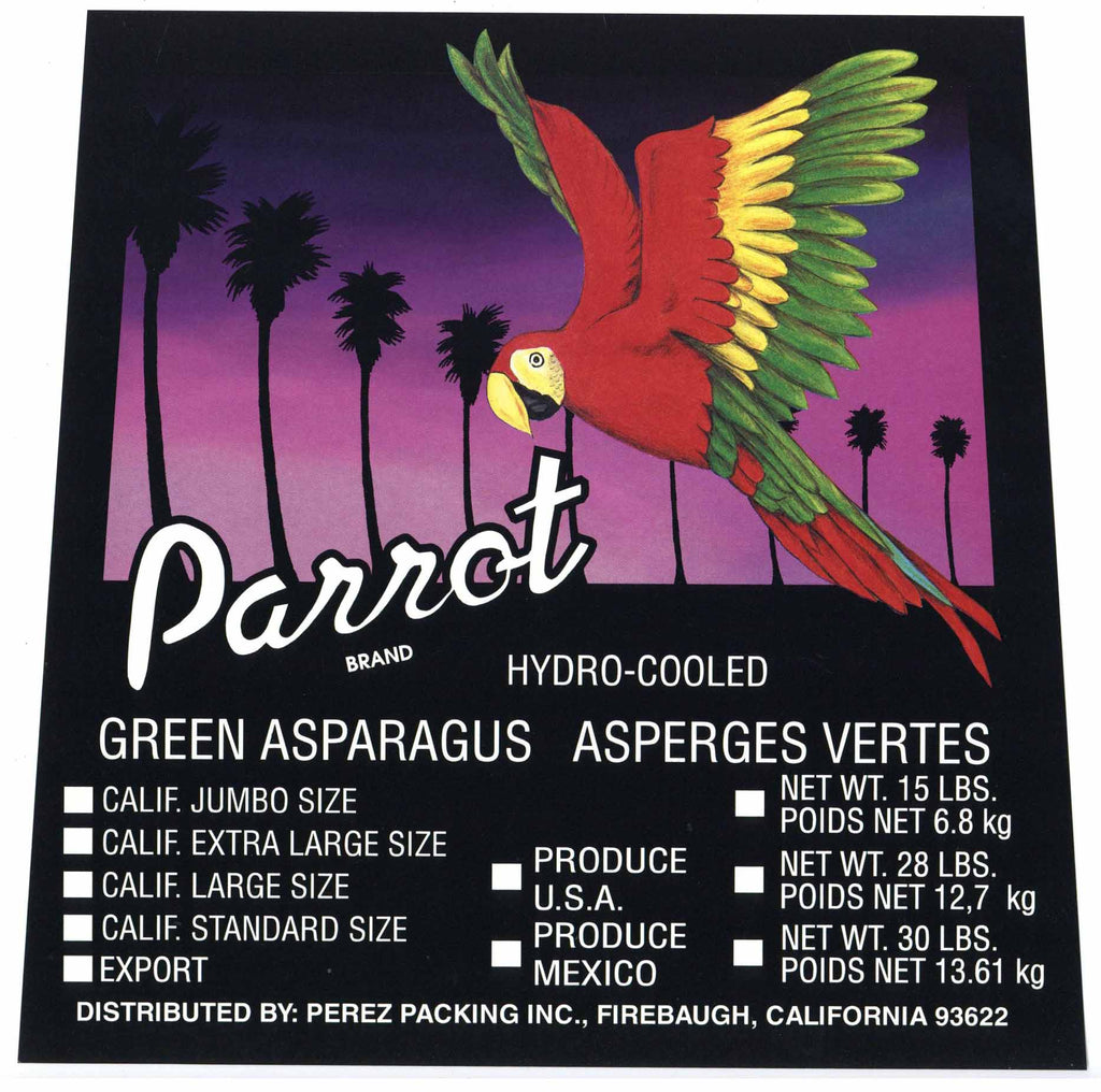 Parrot Brand Vintage Asparagus Crate Label