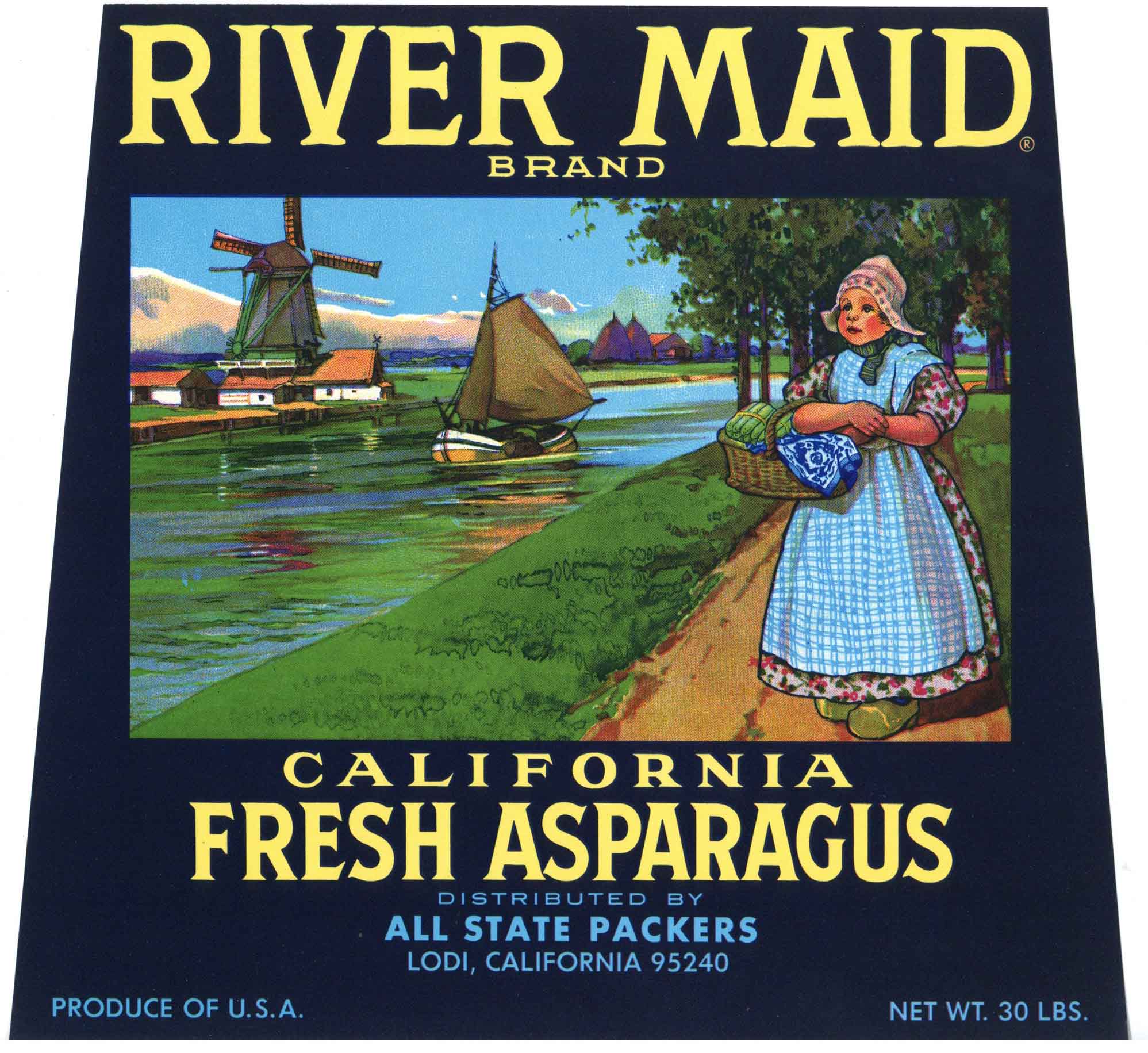 River Maid Brand Vintage Lodi Asparagus Crate Label