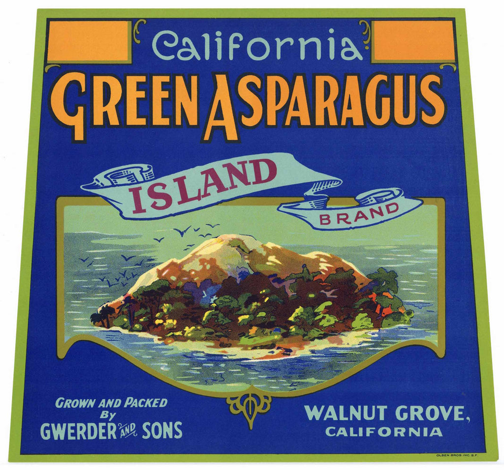Island Brand Vintage Walnut Grove Asparagus Crate Label