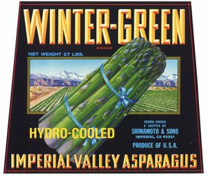 Winter Green Brand Vintage Imperial Valley Asparagus Crate Label
