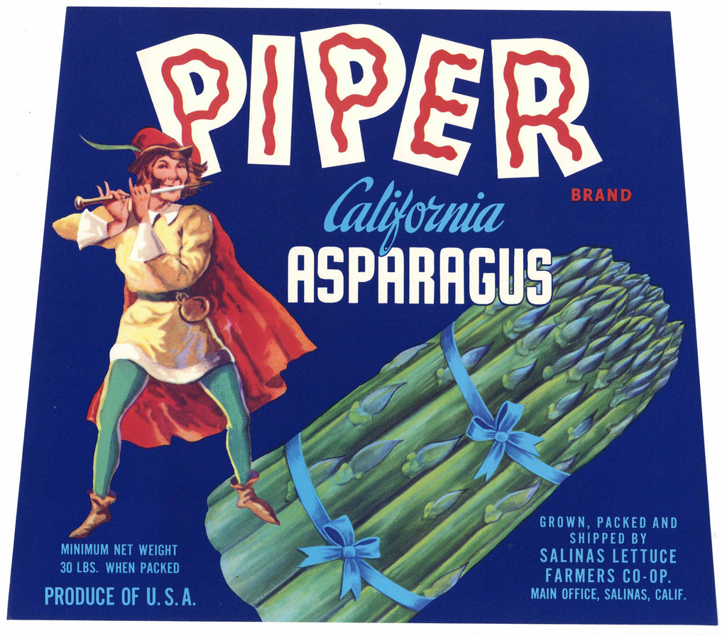 Piper Brand Vintage Salinas Asparagus Crate Label
