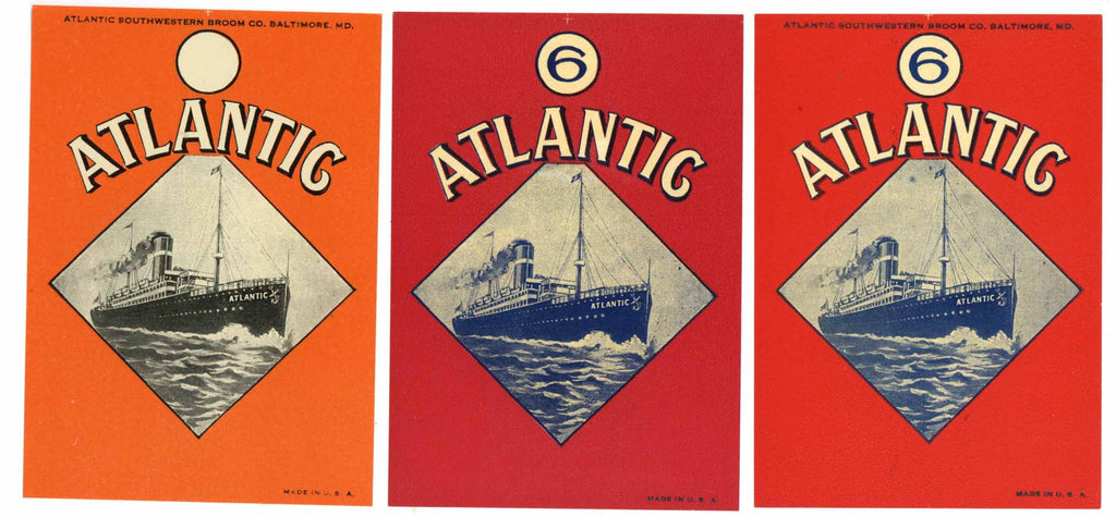Atlantic Brand Vintage Baltimore Maryland Broom Labels, set of 3