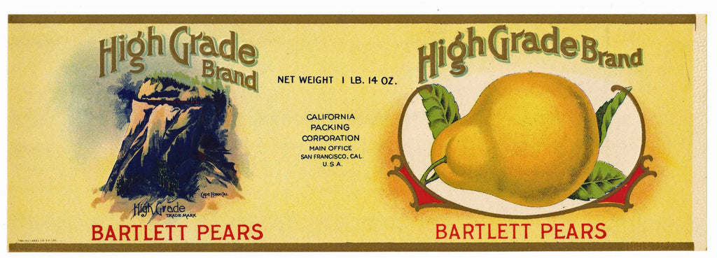 High Grade Brand Vintage Pear Can Label