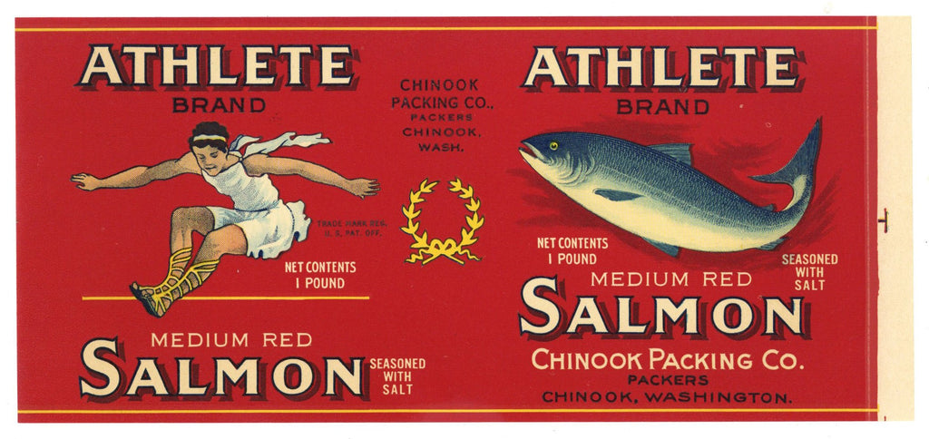 Athlete Brand Vintage Chinook Washington Salmon Can Label