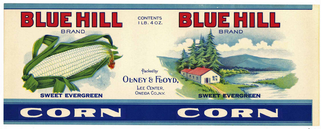 Blue Hill Brand Vintage New York Corn Can Label