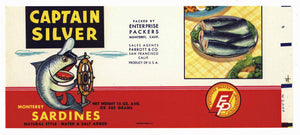 Captain Silver Brand Vintage Monterey Sardine Can Label