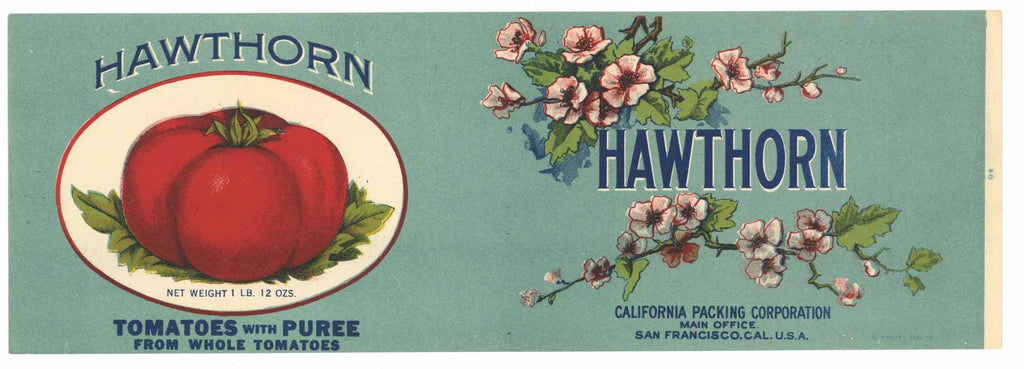 Hawthorn Brand Vintage Tomato Can Label