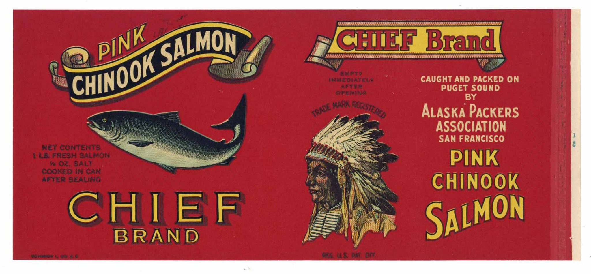 Chief Brand Vintage Alaska Packers Salmon Can Label, o