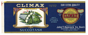 Climax Brand Vintage Iowa Succotash Can Label
