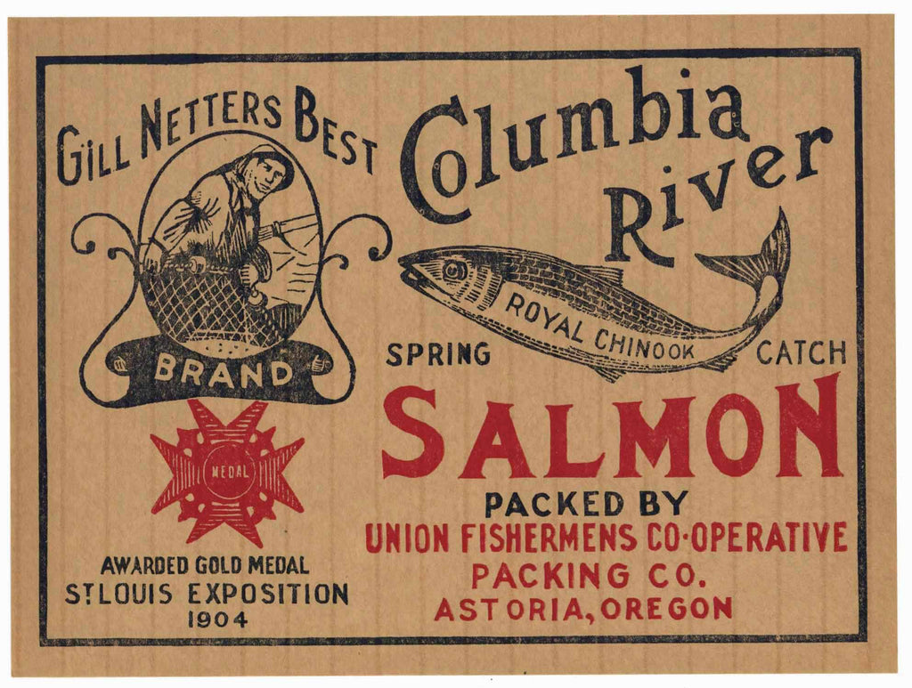 Gill Netters Brand Vintage Astoria Oregon Salmon Case End Can Label