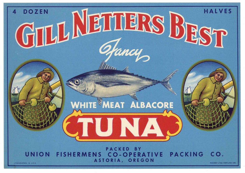 Gill Netters Brand Vintage Astoria Oregon Tuna Case End Can Label