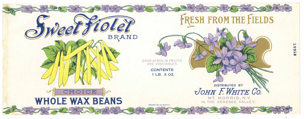 Sweet Violet Brand Vintage Mt. Morris, New York Beans Can Label