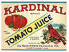 Kardinal Brand Vintage Carthage, Indiana Tomato Juice Can Label