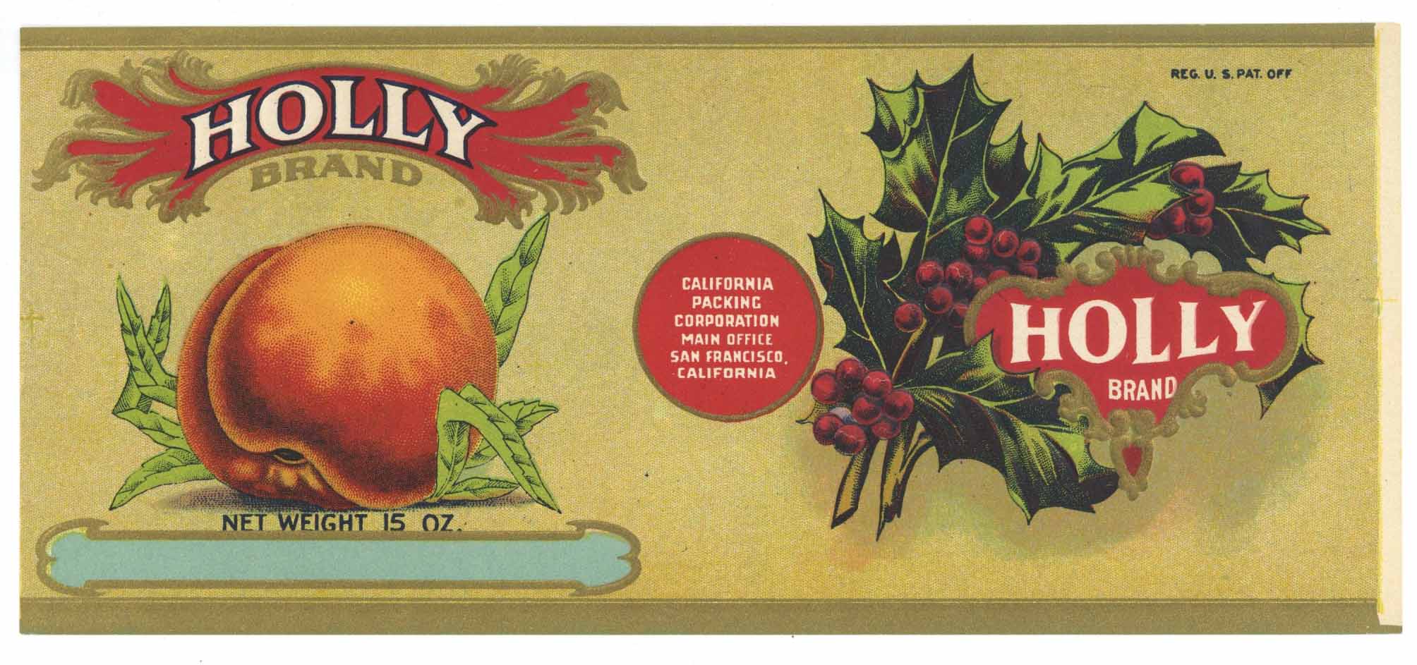 Holly Brand Vintage Peach Can Label