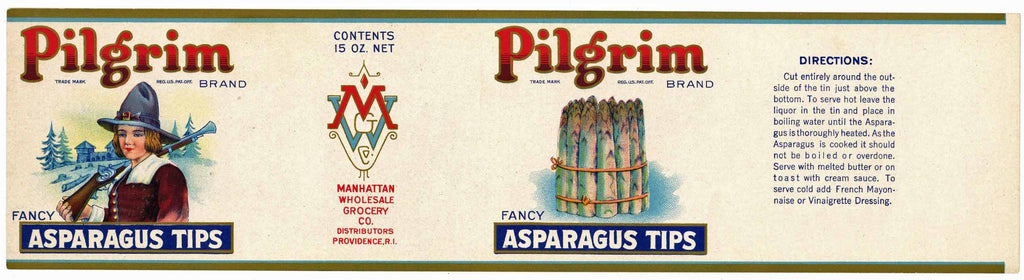 Pilgrim Brand Vintage Providence Rhode Island Asparagus Can Label