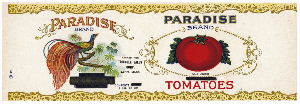 Paradise Brand Vintage Tomato Can Label