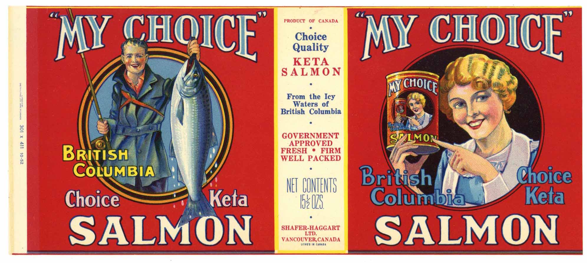 My Choice Brand Vintage Vancouver Canada Salmon Can Label, red