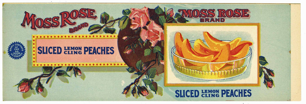 Moss Rose Brand Vintage Sliced Peaches Can Label