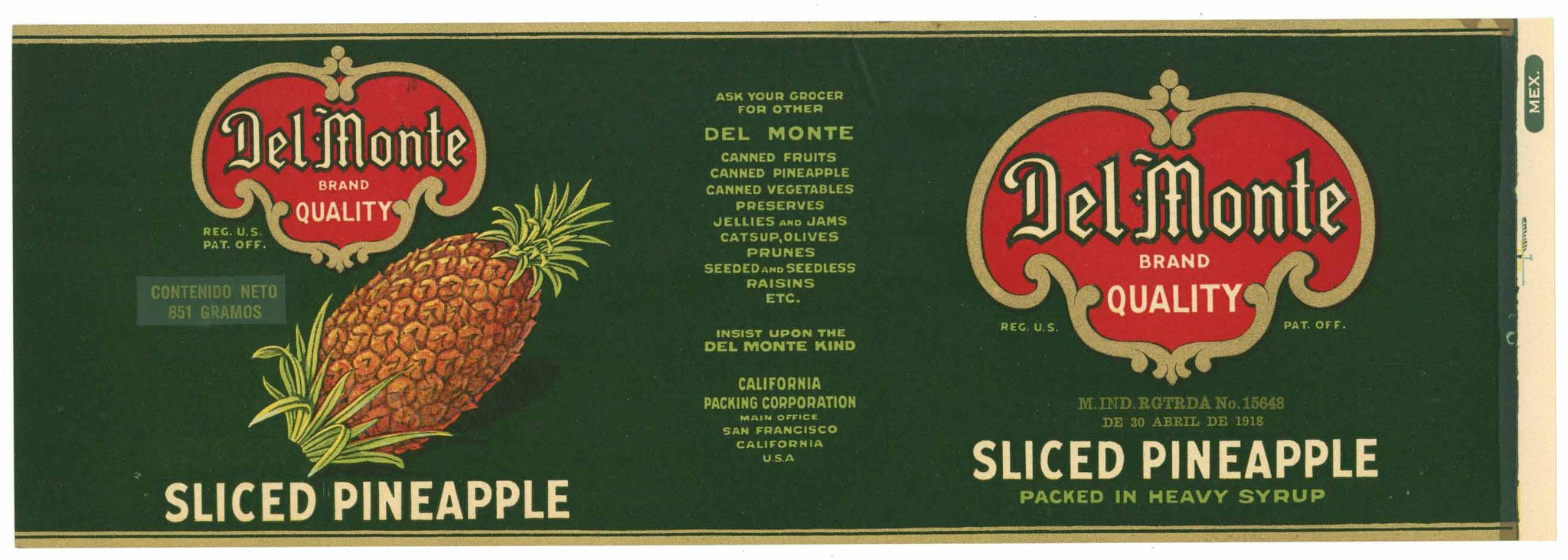 Del Monte  Brand Vintage Sliced Pineapple Can Label