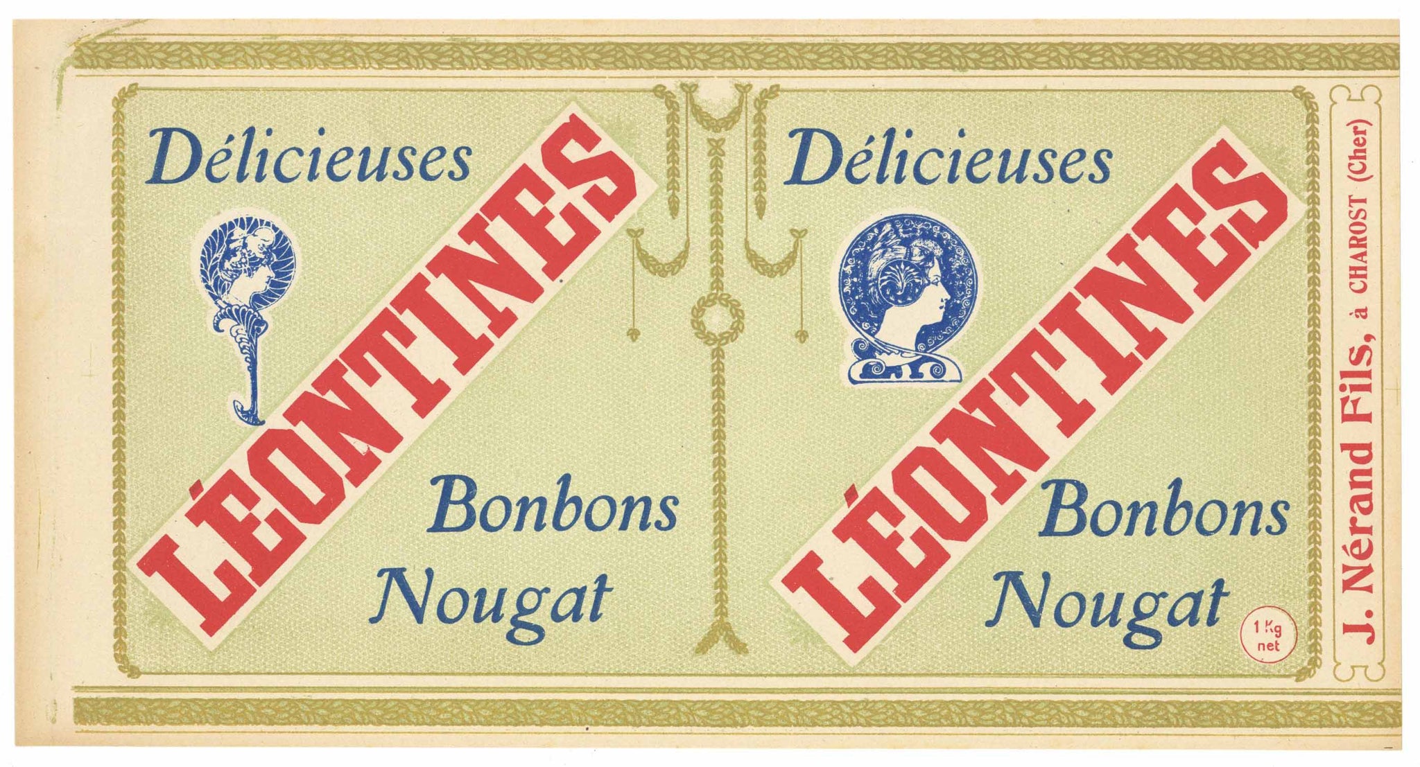 Leontines Brand Vintage French Candy Can Label, large