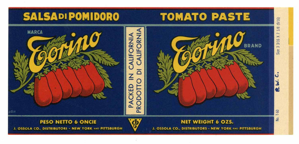 Torino Brand Vintage Tomato Paste Can Label