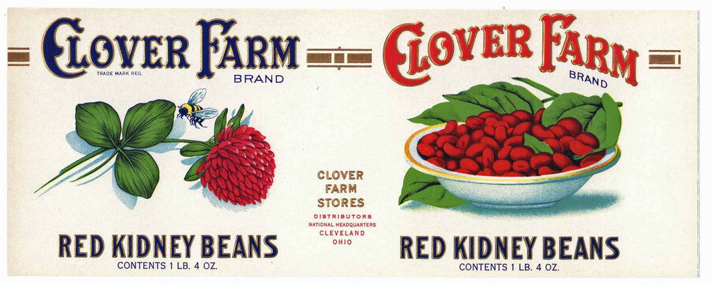 Clover Farm Brand Vintage Ohio Red Kidney Beans Can Label