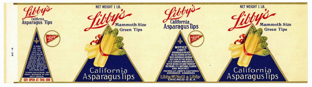 Libby's Brand Vintage Libby McNeill & Libby Asparagus Can Label