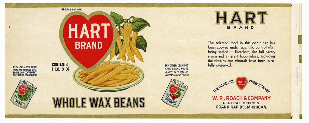 Hart Brand Vintage Grand Rapids Michigan Wax Beans Can Label