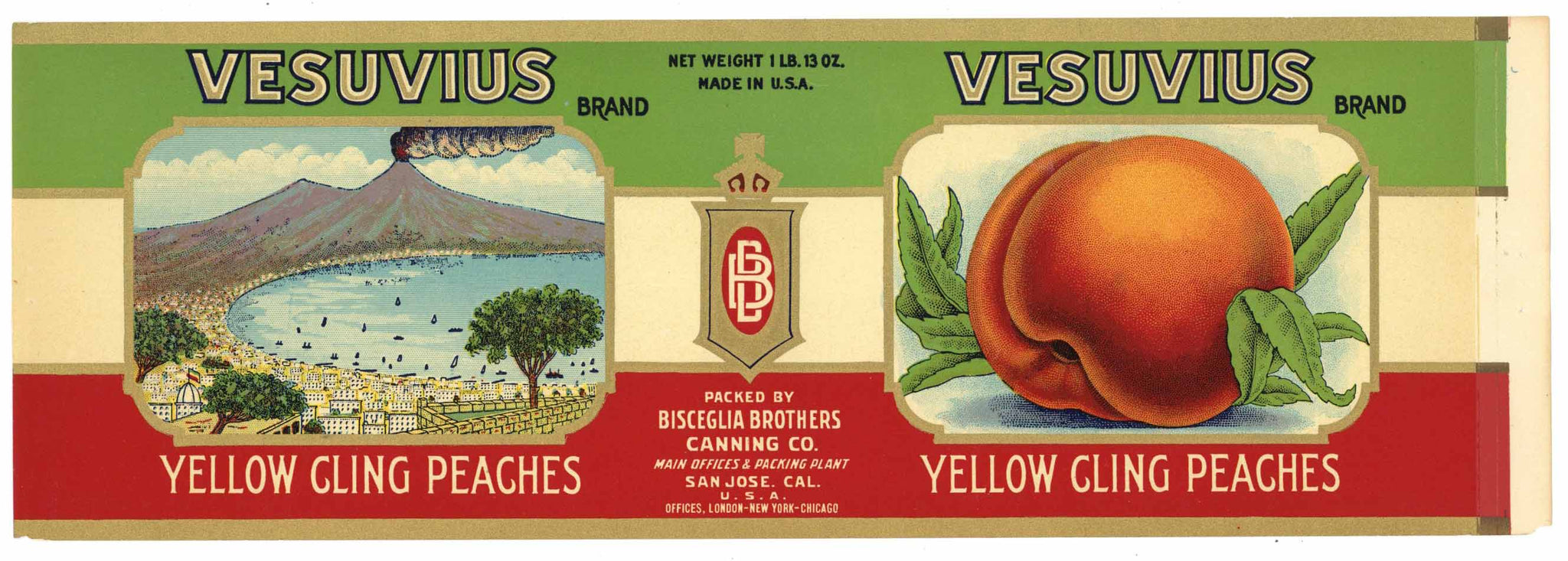 Vesuvius Brand Vintage San Jose Peach Can Label