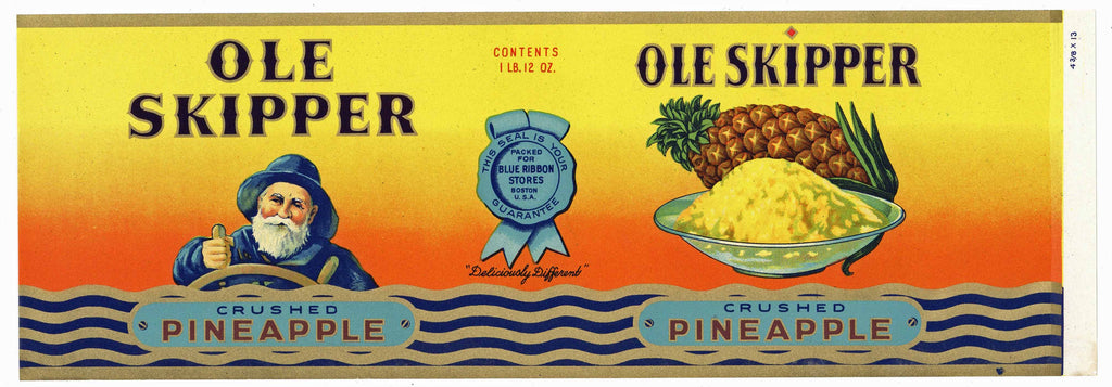 Ole Skipper Brand Vintage Boston Pineapple Can Label