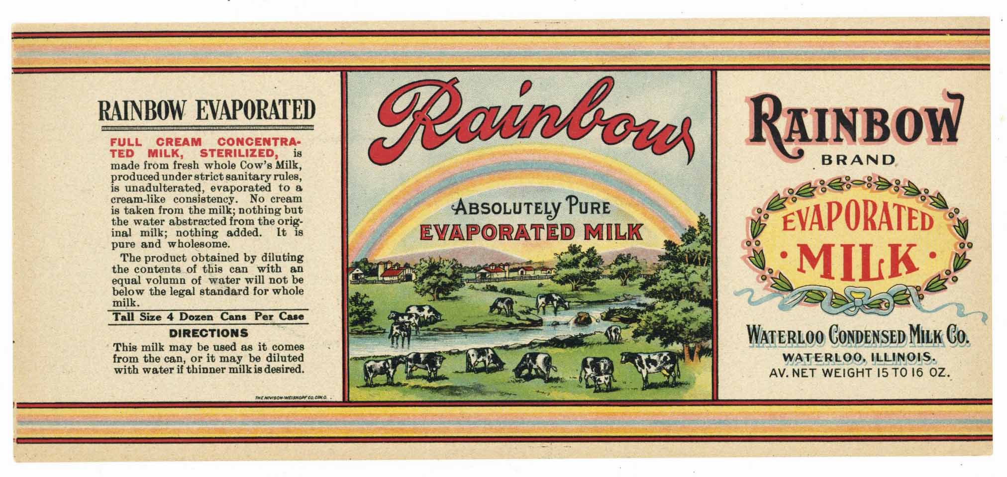 Rainbow Brand Vintage Waterloo, Illinois Milk Can Label