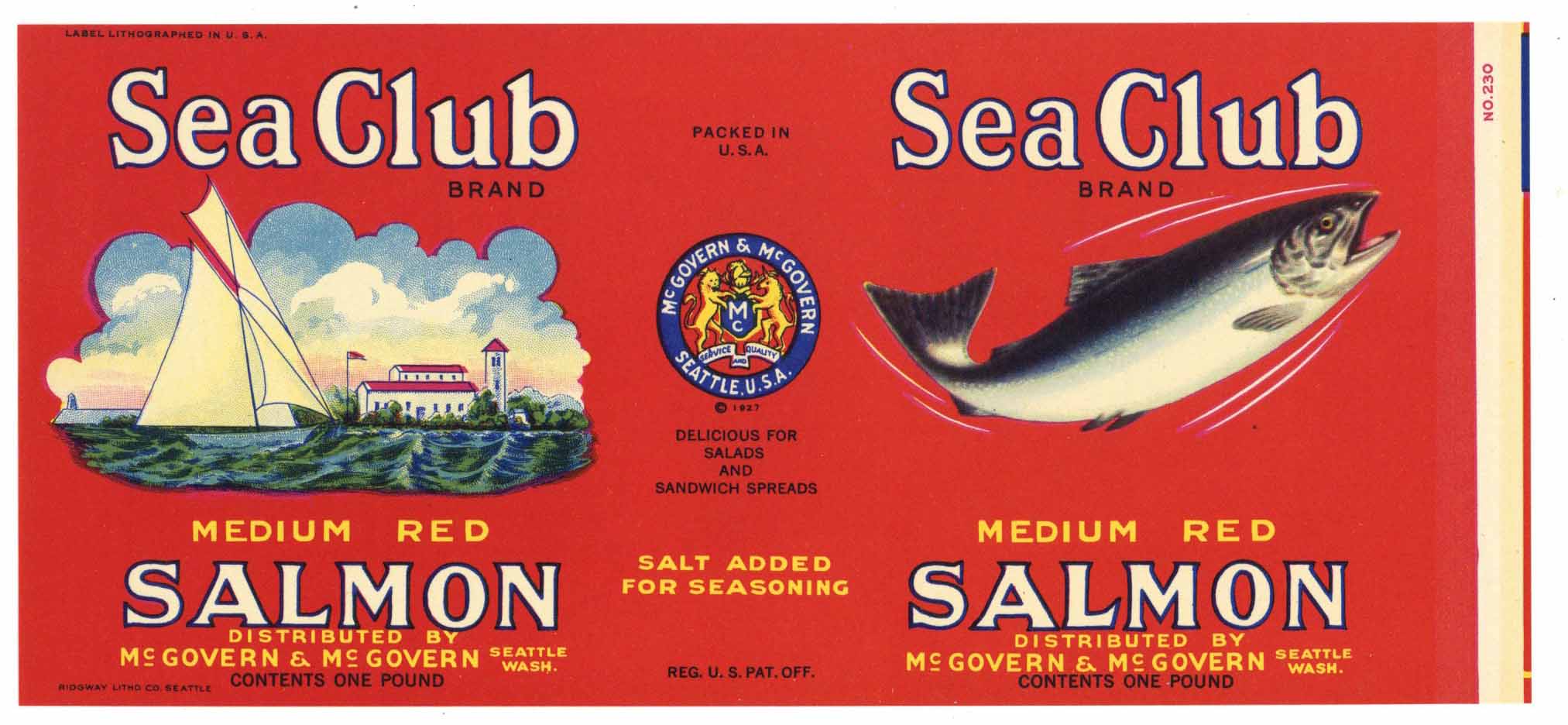 Sea Club Brand Vintage Seattle Washington Salmon Can Label