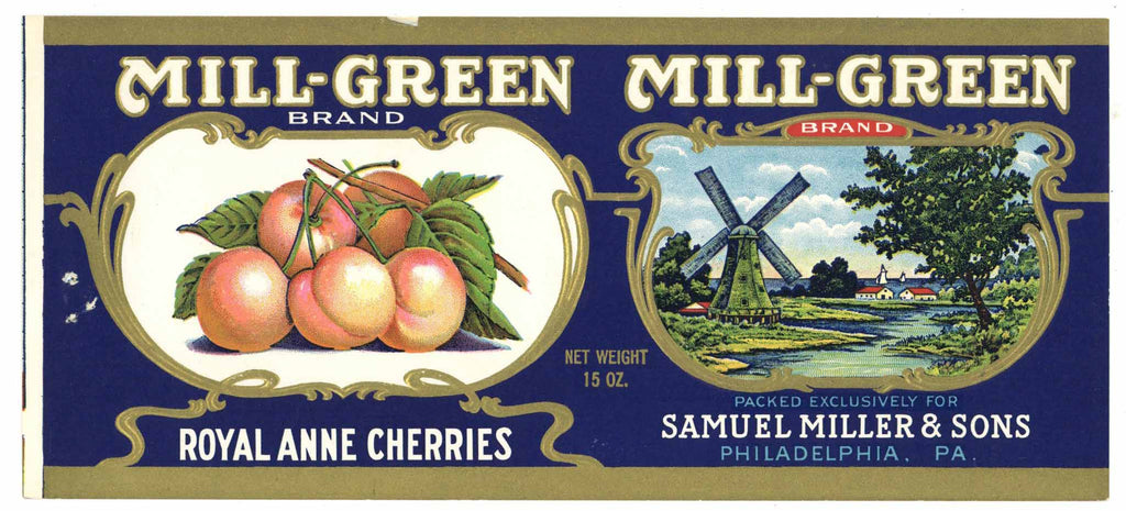 Mill-Green Brand Vintage Philadelphia Cherry Can Label