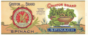 Griffon Brand Vintage Spinach Can Label