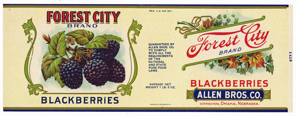 Forest City Brand Vintage Omaha Nebraska Blackberries Can Label
