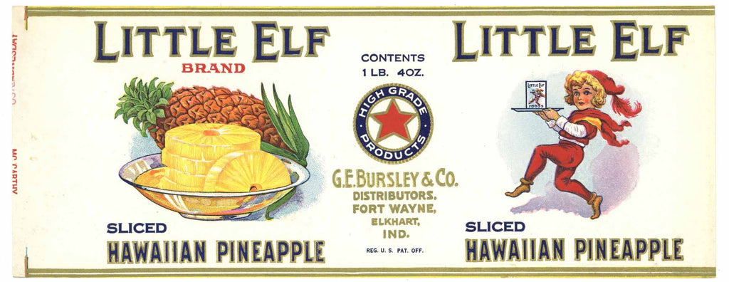 Little Elf Brand Vintage Fort Wayne Indiana Pineapple Can Label