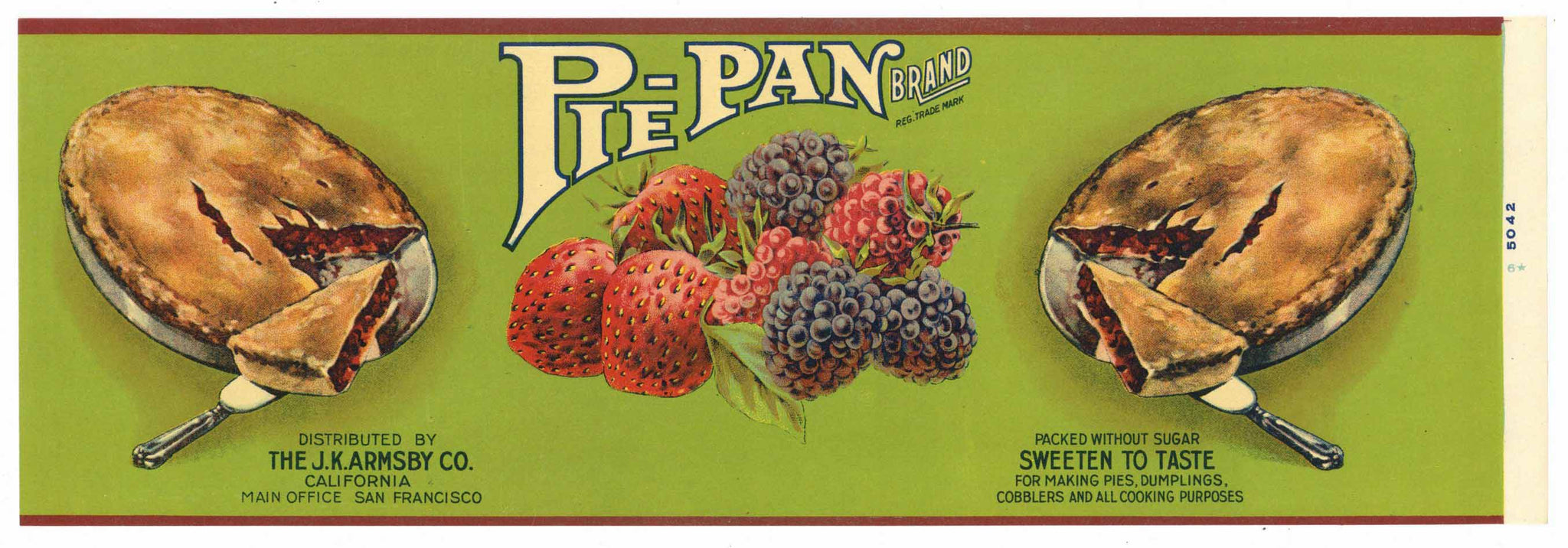 Pie-Pan Brand Vintage J. K. Armsby Berry Can Label