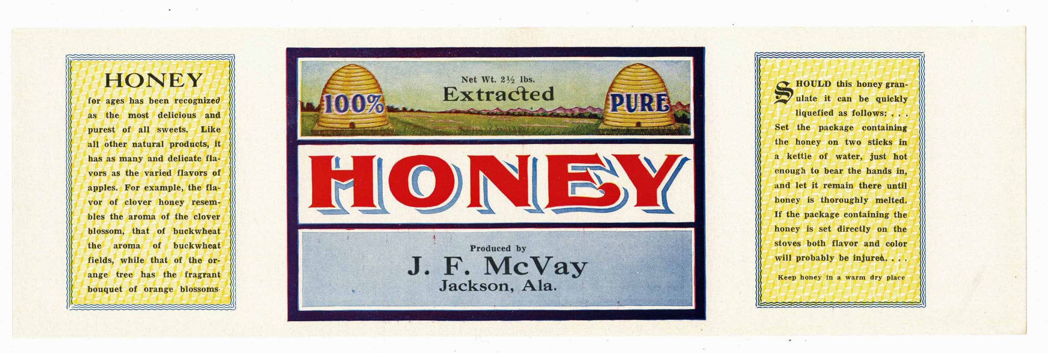 Honey Brand Vintage Jackson Alabama Can Label