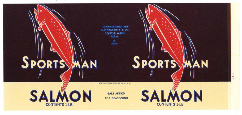 Sportsman Brand Vintage Seattle Washington Salmon Can Label
