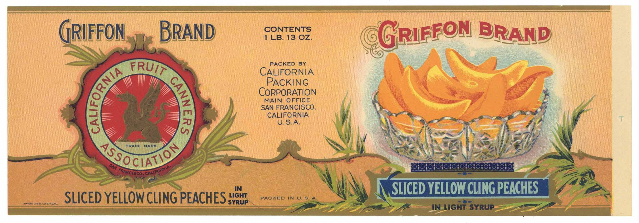 Griffon Brand Vintage Sliced Peaches Can Label