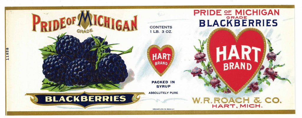 Pride of Michigan Brand Vintage Hart Michigan Blackberry Can Label