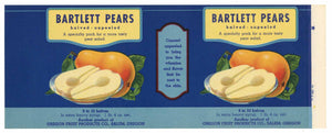 Bartlett Pears Brand Vintage Salem Oregon Can Label