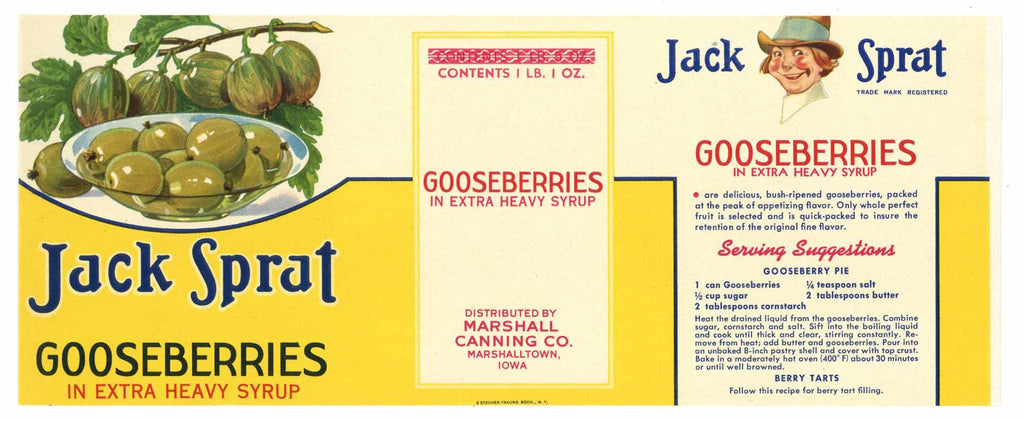 Jack Sprat Brand Vintage Gooseberry Can Label