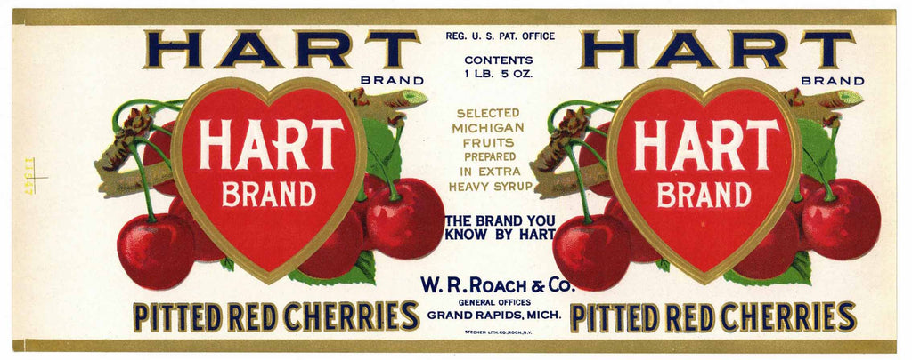 Hart Brand Vintage Grand Rapids Michigan Red Cherries Can Label