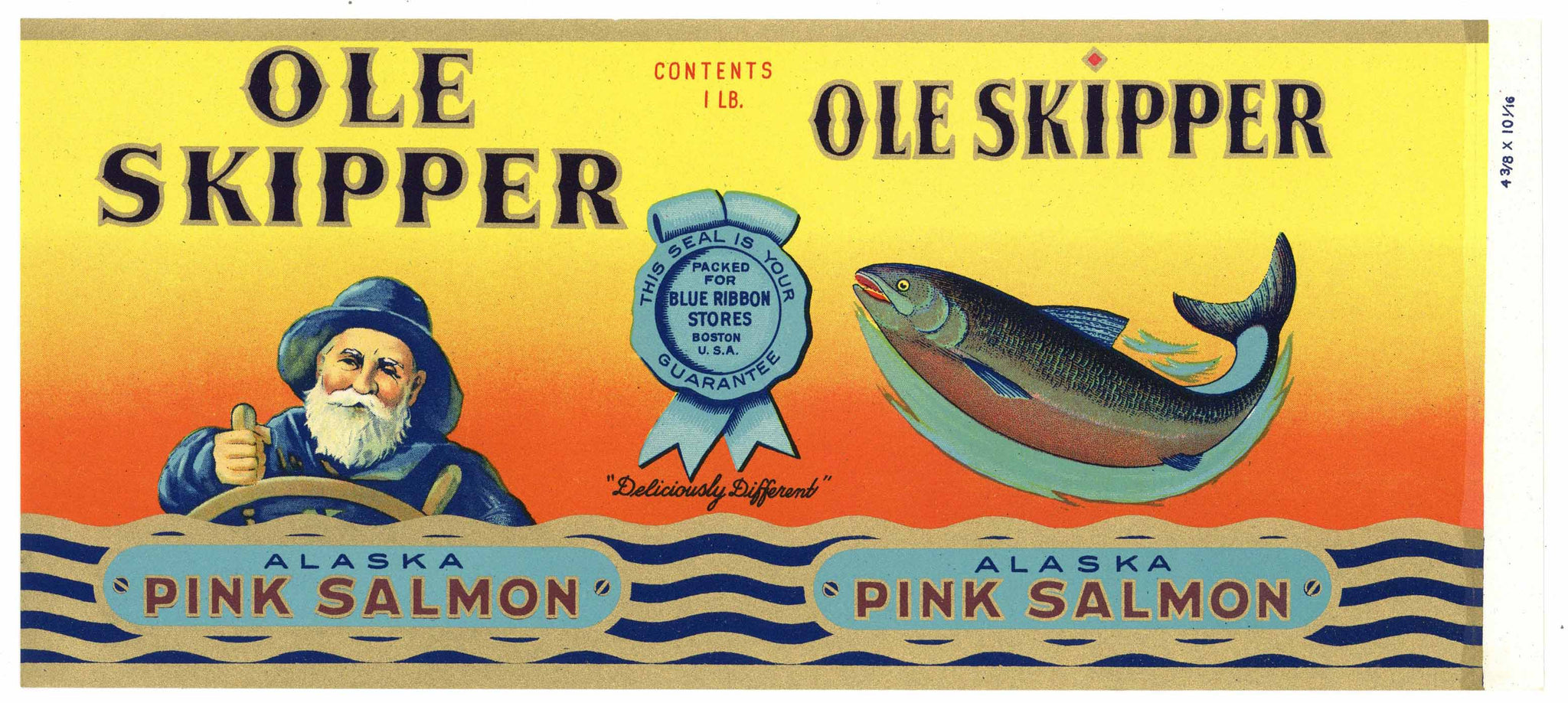 Ole Skipper Brand Vintage Alaska Pink Salmon Can Label