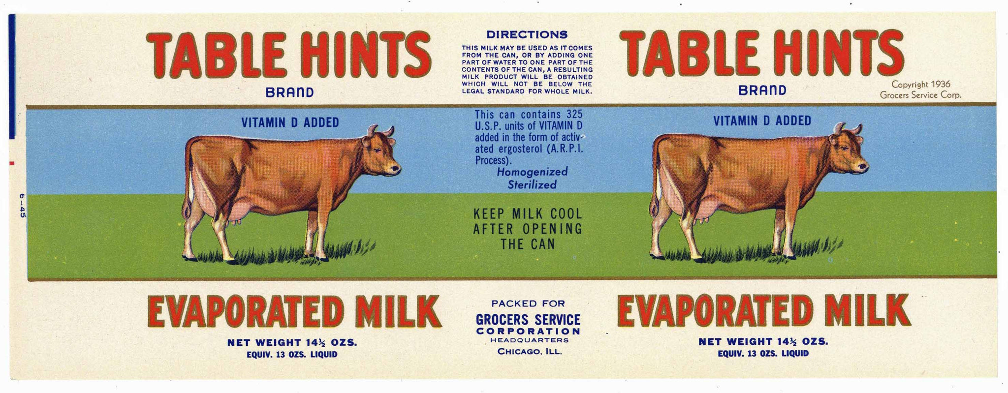 Table Hints Brand Vintage Evaporated Milk Can Label