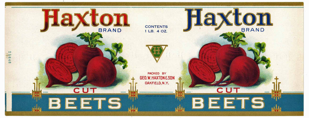 Haxton Brand Vintage Oakfield New York Beet Can Label