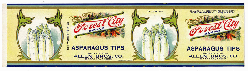 Forest City Brand Vintage Omaha Nebraska Asparagus Can Label