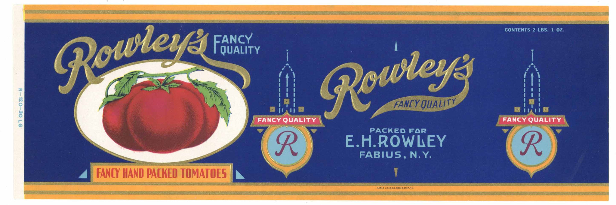 Rowley's Brand Vintage New York Tomato Can Label, L