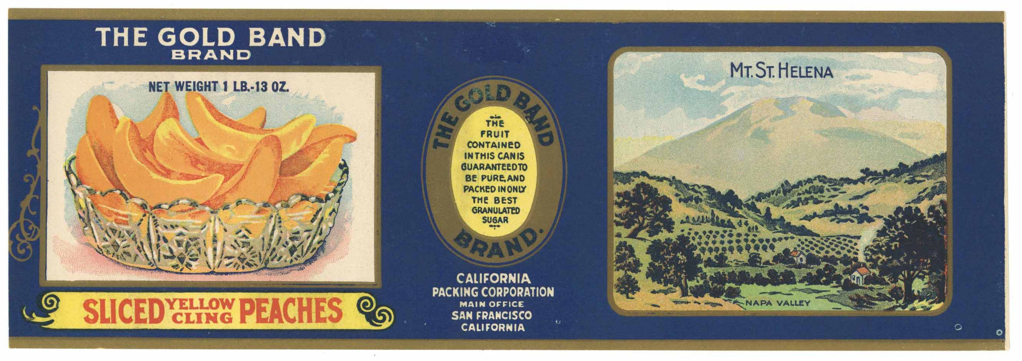 The Gold Band Brand Vintage Napa Valley Peach Can Label